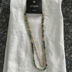 NWT J.Crew Outlet double strand gold & green jade beaded necklace